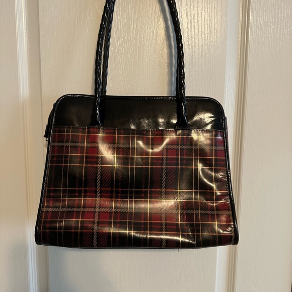 Patricia Nash Black and Red Tartan Plaid Shoulder Tote - Picture 2 of 14
